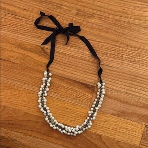 Elegant Pearl Necklace with Black Ribbon